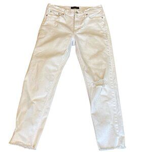 Banana Republic Girlfriend Jeans Slit Knee Fray Sz 27/4‎ White #45R